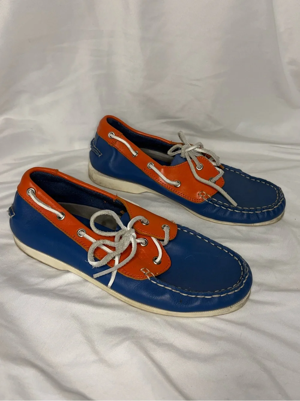 Kids Blue & Orange Boat Shoes